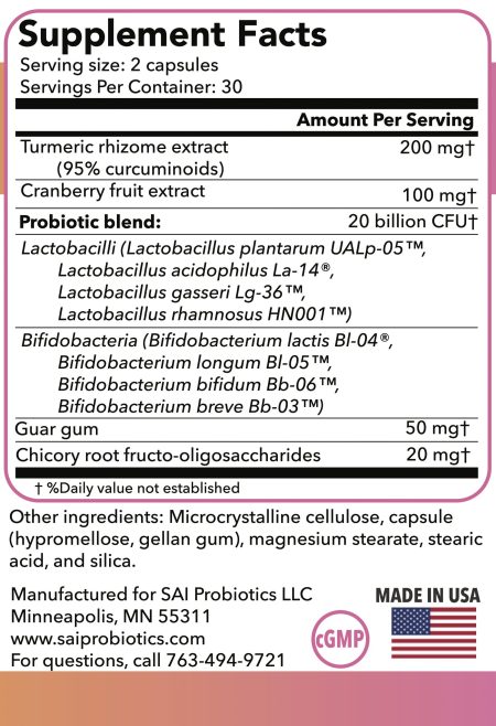 Supplement facts label listing ingredients and probiotics.